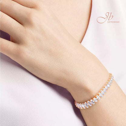 JBSELECTION stainless steel 14K Gold Plated Oval 4mm Cubic Zirconia Classic Tennis Bracelet | Gold Bracelets for Women