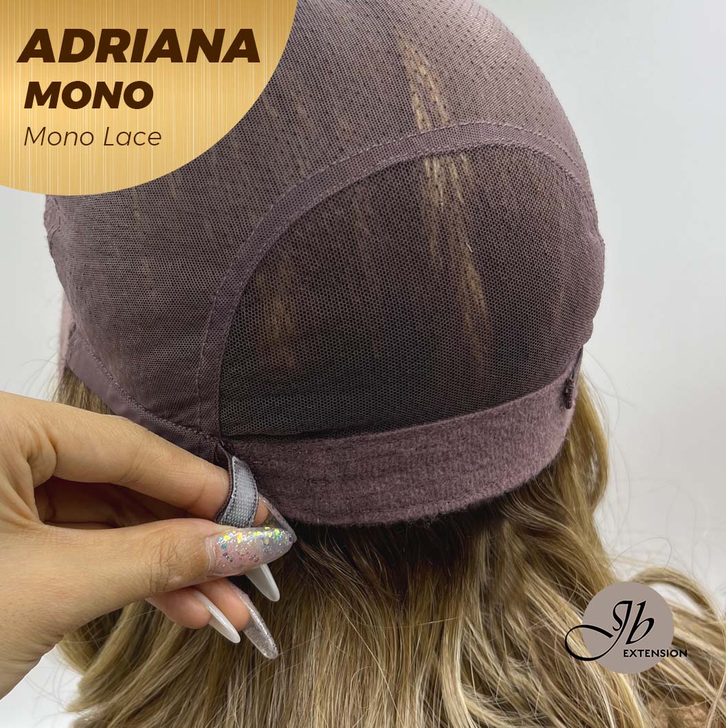 JBEXTENSION ADRIANA MONO Full Monofilament Handmade Full Lace Full Hand Tied Wig 14 Inches Blonde With Dark Root Wave Mono Lace Handmade Futura Fiber Wig With Anti-slip Silicone Strips Glueless Wig Adriana Mono【BENDY EAR TABS】