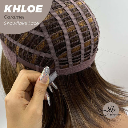 JBEXTENSION 12 Inches Bob Cut Caramel Pre-Cut Snowflake Lace Frontlace Glueless Wig KHLOE LACE【PERMATEASE】【BENDY EAR TABS】- S/M