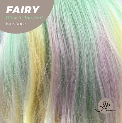 JBextension GLOW IN THE DARK 26 Inches Curly Rainbow Color Frontlace Glueless Wig FAIRY
