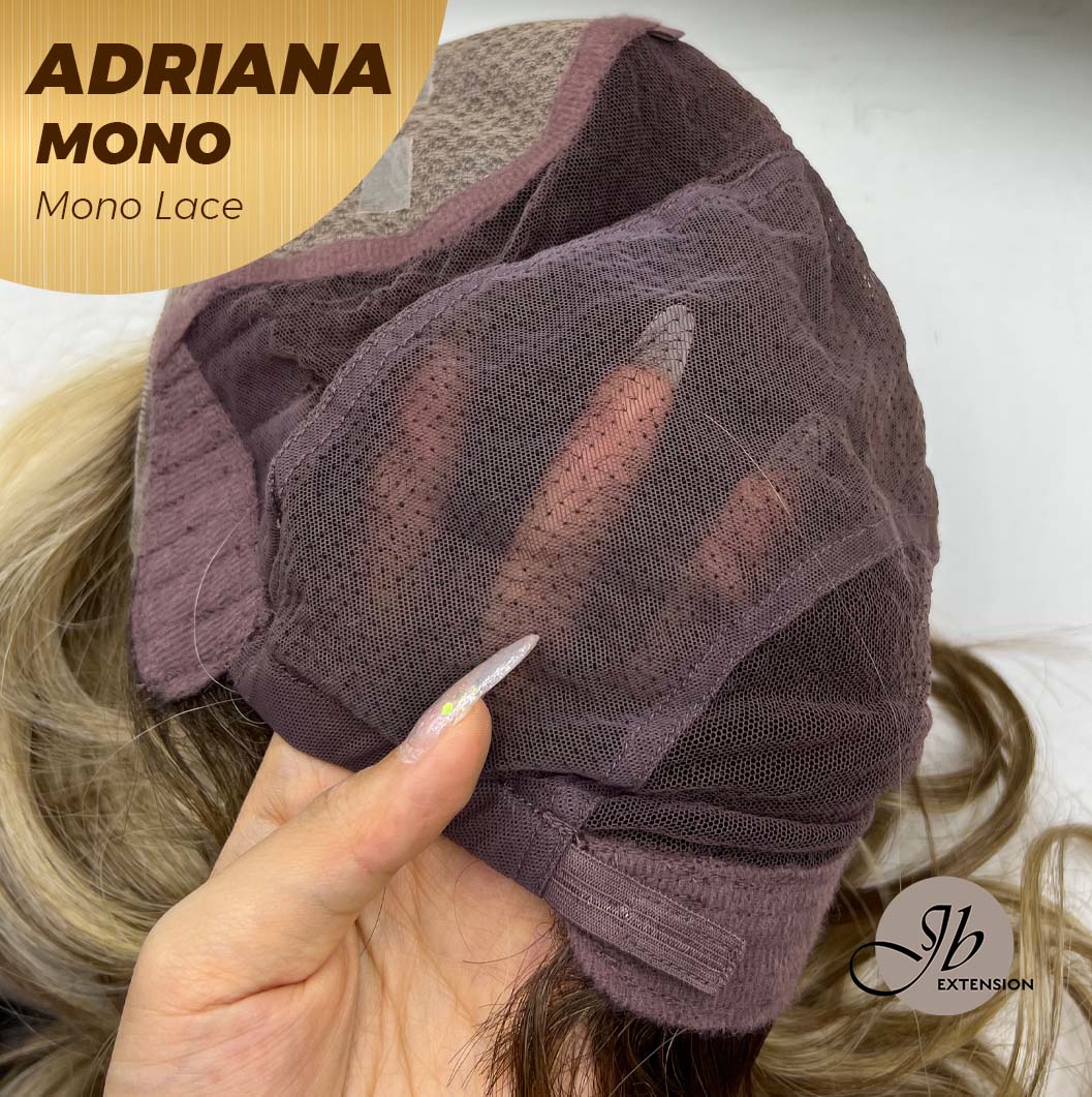 JBEXTENSION ADRIANA MONO Full Monofilament Handmade Full Lace Full Hand Tied Wig 14 Inches Blonde With Dark Root Wave Mono Lace Handmade Futura Fiber Wig With Anti-slip Silicone Strips Glueless Wig Adriana Mono【BENDY EAR TABS】