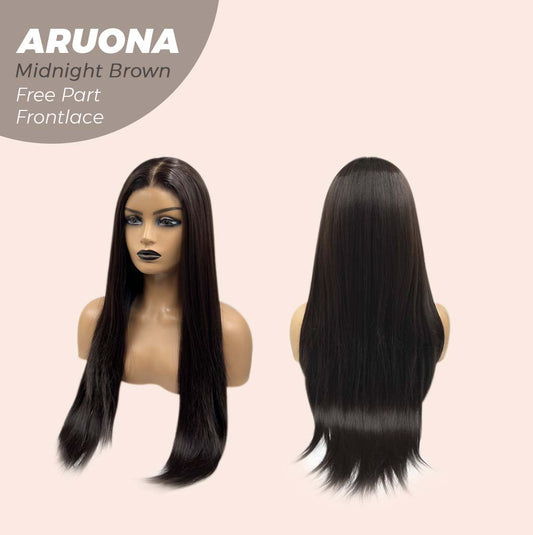 JBEXTENSION 28 Inches Midnight Brown( Black/Brown) Straight 13X3.5 Free Part Pre-Cut Frontlace Glueless Wig ARUONA MIDNIGHT BROWN