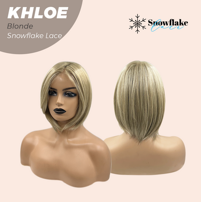 JBEXTENSION 12 Inches Bob Cut Blonde Pre-Cut Snowflake Lace Frontlace Glueless Wig KHLOE BLONDE【PERMATEASE】【BENDY EAR TABS】