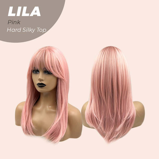 JBEXTENSION 20 Inches Scalpiana Pink Wolf Cut 3.5X4 Hard Silky Top Natural Scalp Effect Wig With Bangs LILA PINK