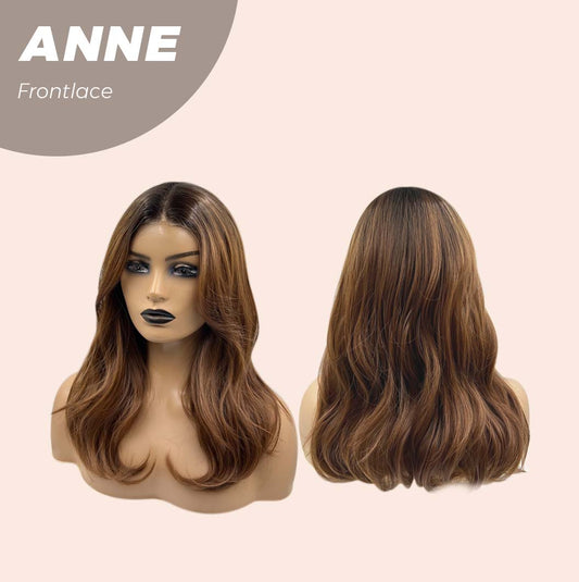 JBEXTENSION 16 Inches Wave Mocha With Dark Root Pre-Cut Frontlace Glueless Wig ANNE