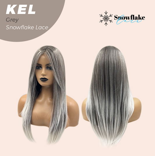 JBEXTENSION 22 Inches Grey Pre-Cut Snowflake Lace Frontlace Glueless Wig KEL GREY【PERMATEASE】【BENDY EAR TABS】