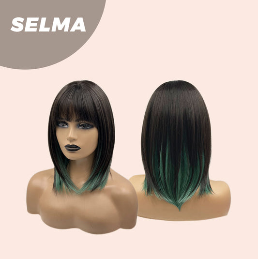 JBEXTENSION 14 Inches Ombre Green Wig With Bangs SELMA