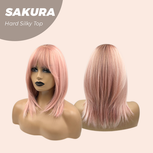 JBEXTENSION 16 Inches Scalpiana Pink Wolf Cut 3.5X4 Hard Silky Top Natural Scalp Effect Wig With Bangs SAKURA