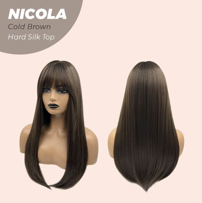 JBEXTENSION 22 Inches Scalpiana Cold Brown 3.5X4 Hard Silky Top Natural Scalp Effect Wig NICOLA COLD BROWN Silky Top