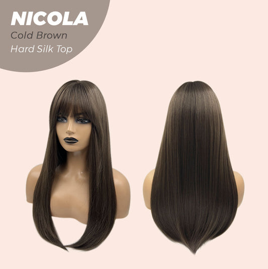 JBEXTENSION 22 Inches Scalpiana Cold Brown 3.5X4 Hard Silky Top Natural Scalp Effect Wig NICOLA COLD BROWN Silky Top