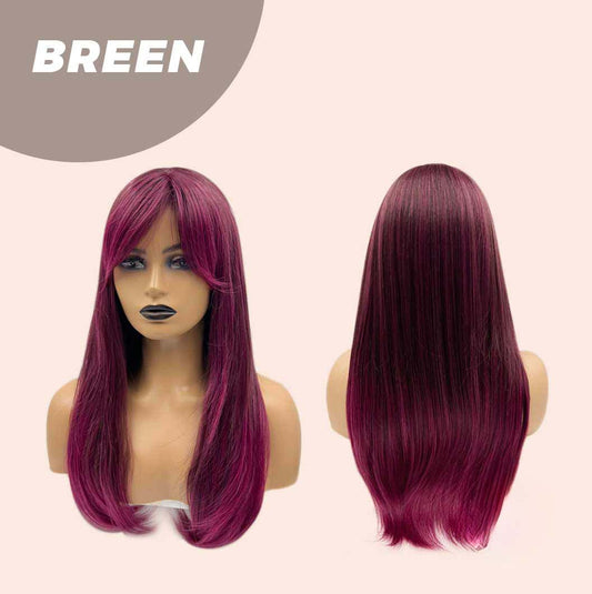 JBEXTENSION 22 Inches Nature Straight Fushia Color Wig With Bangs BREEN