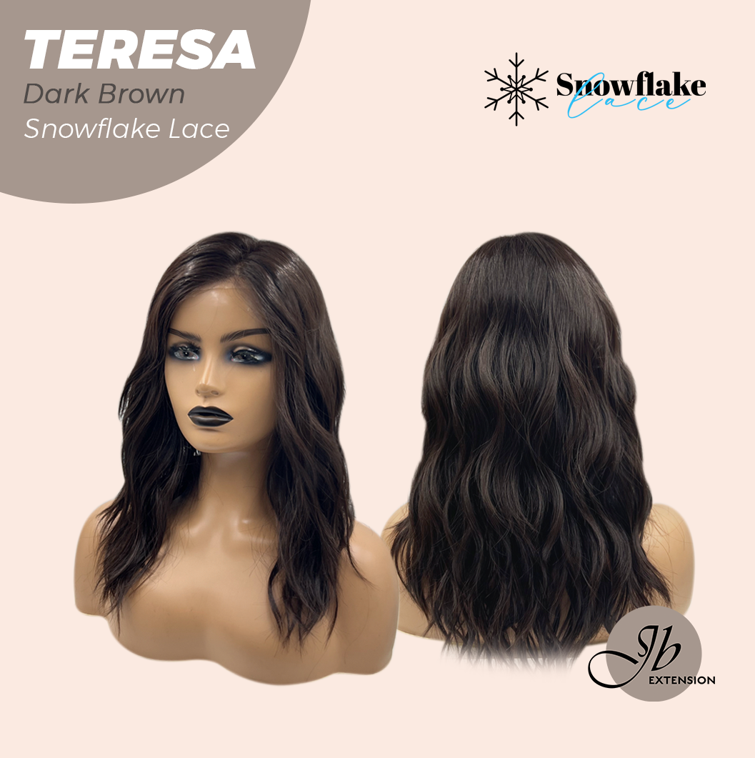 JBEXTENSION 18 Inches Dark Brown Pre-Cut Snowflake Lace Frontlace Glueless Wig TERESA【PERMATEASE】【BENDY EAR TABS】-S/M