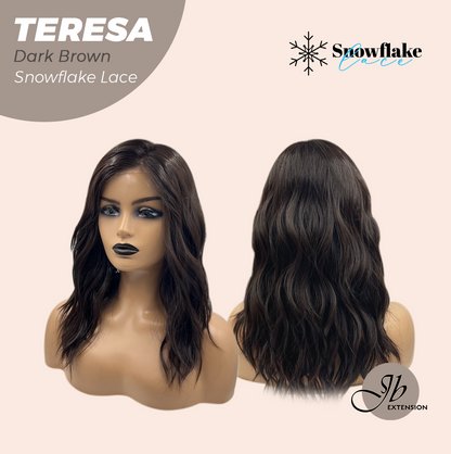 JBEXTENSION 18 Inches Dark Brown Pre-Cut Snowflake Lace Frontlace Glueless Wig TERESA【PERMATEASE】【BENDY EAR TABS】-S/M