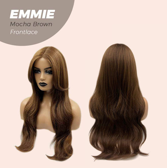 JBEXTENSION 26 Inches Curly Women Mocha Brown Wig Pre-Cut Frontlace Glueless Wig EMMIE MOCHA BROWN
