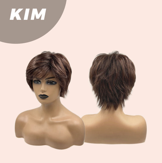 JBEXTENSION Pixie Cut Brown Half Real Human Hair Half Futura Fiber Fashion Wig KIM