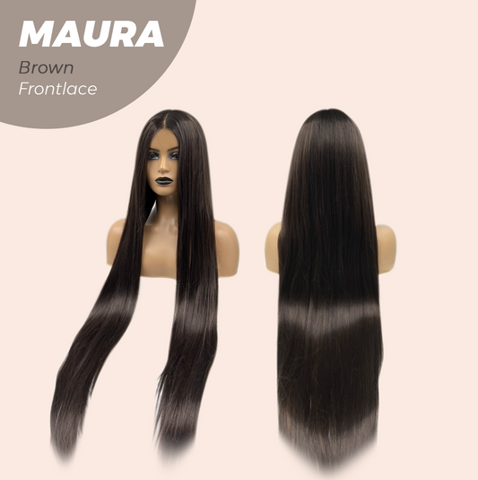 JBEXTENSION 38 Inches Super Long Straight Brown Pre-Cut Frontlace Wig MAURA BROWN