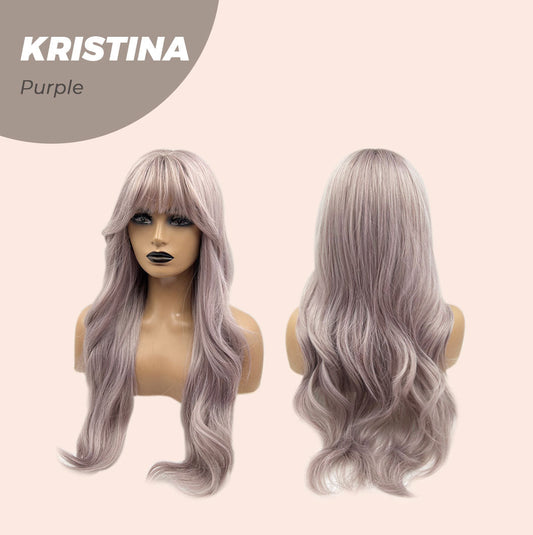 JBEXTENSION 25 Inches Grey Purple Curly Wig With Full Bangs KRISTINA PURPLE