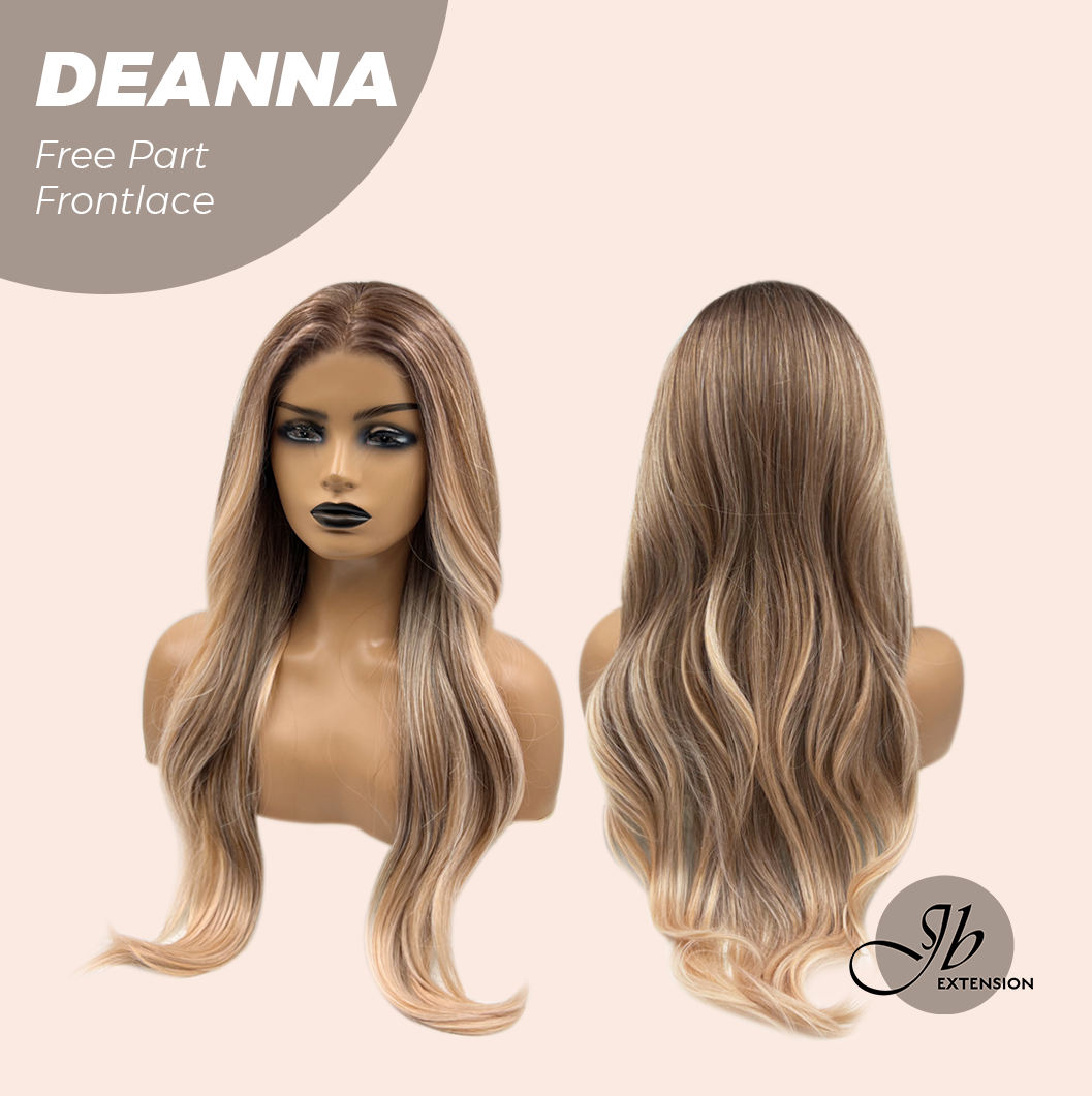 JBEXTENSION 28 Inches Long Apricot Curly Pre-Cut Free Part Frontlace Glueless Wig DEANNA FREE PART