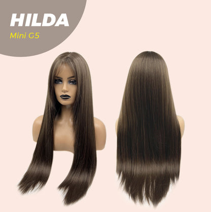 JBEXTENSION Mini G5 28 Inches Long Cold Brown Straight Wig With Bangs HILDA