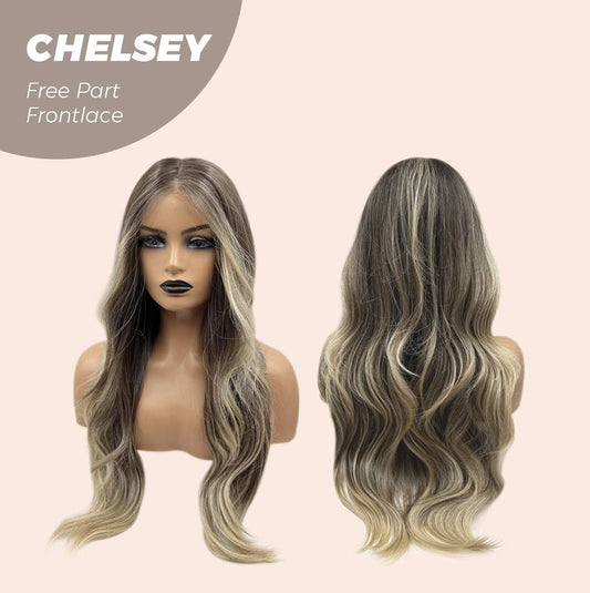 JBEXTENSION 26 Inches Curly Mix Blonde Free Part Pre-Cut Frontlace Glueless Wig CHELSEY
