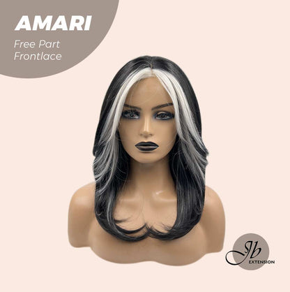 Get this look with our 18 Inches Black With White Highlight Pre-Cut Free Part Frontlae Glueless Wig AMARI