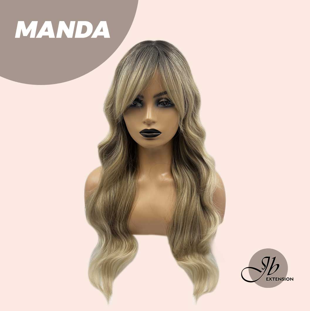 JBEXTENSION 26 Inches Mix Blonde With Dark Root Body Wave With Bangs MANDA