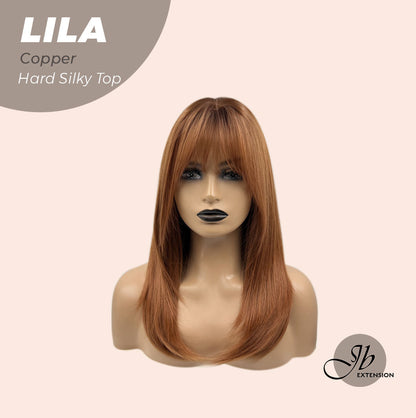 JBEXTENSION 20 Inches Scalpiana Copper Wolf Cut 3.5X4 Hard Silky Top Natural Scalp Effect Wig With Bangs LILA COPPER