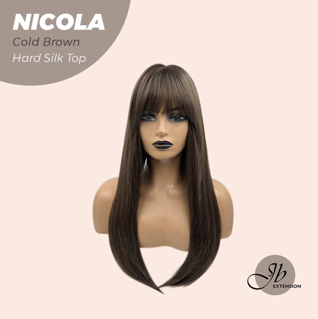 JBEXTENSION 22 Inches Scalpiana Cold Brown 3.5X4 Hard Silky Top Natural Scalp Effect Wig NICOLA COLD BROWN Silky Top
