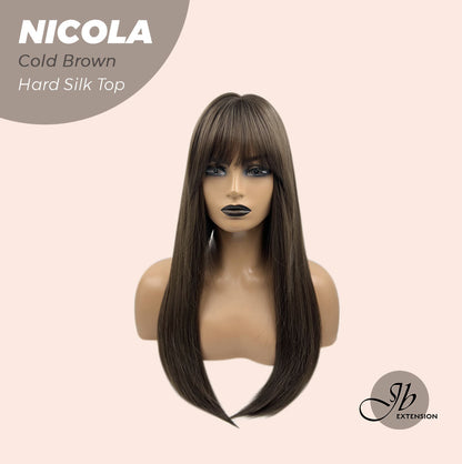 JBEXTENSION 22 Inches Scalpiana Cold Brown 3.5X4 Hard Silky Top Natural Scalp Effect Wig NICOLA COLD BROWN Silky Top