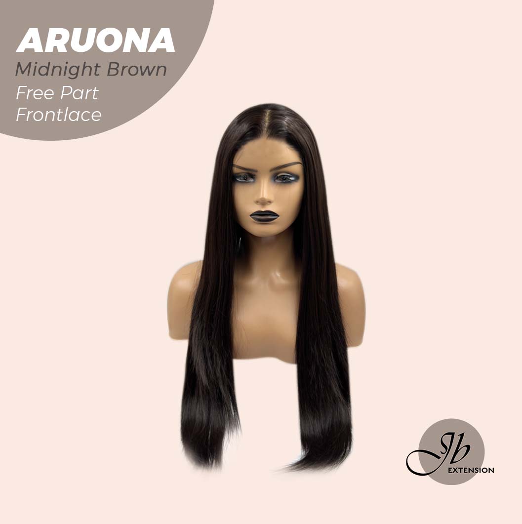 JBEXTENSION 28 Inches Midnight Brown( Black/Brown) Straight 13X3.5 Free Part Pre-Cut Frontlace Glueless Wig ARUONA MIDNIGHT BROWN