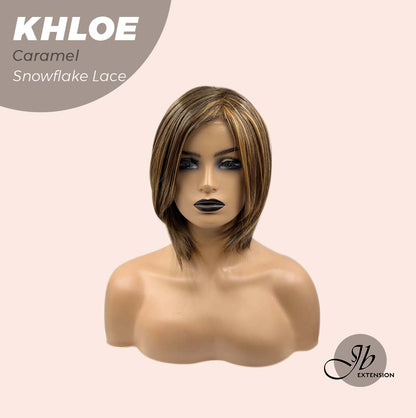 JBEXTENSION 12 Inches Bob Cut Caramel Pre-Cut Snowflake Lace Frontlace Glueless Wig KHLOE LACE【PERMATEASE】【BENDY EAR TABS】- S/M