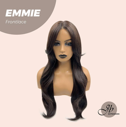 JBEXTENSION 26 Inches Curly Women Tea Black Darkest Brown Wig Pre-Cut Frontlace Glueless Wig EMMIE