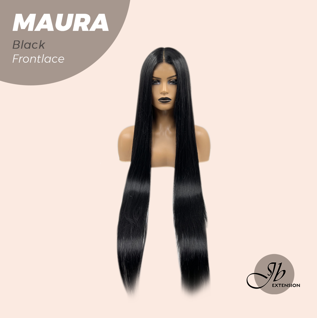 JBEXTENSION 38 Inches Super Long Straight Black Pre-Cut Frontlace Wig MAURA BLACK
