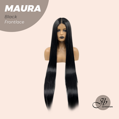 JBEXTENSION 38 Inches Super Long Straight Black Pre-Cut Frontlace Wig MAURA BLACK