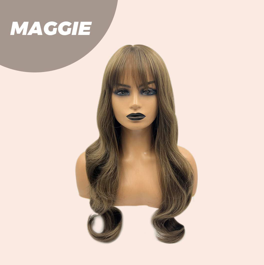 JBEXTENSION 26 Inches Light Brown Curly Wig With Bangs MAGGIE