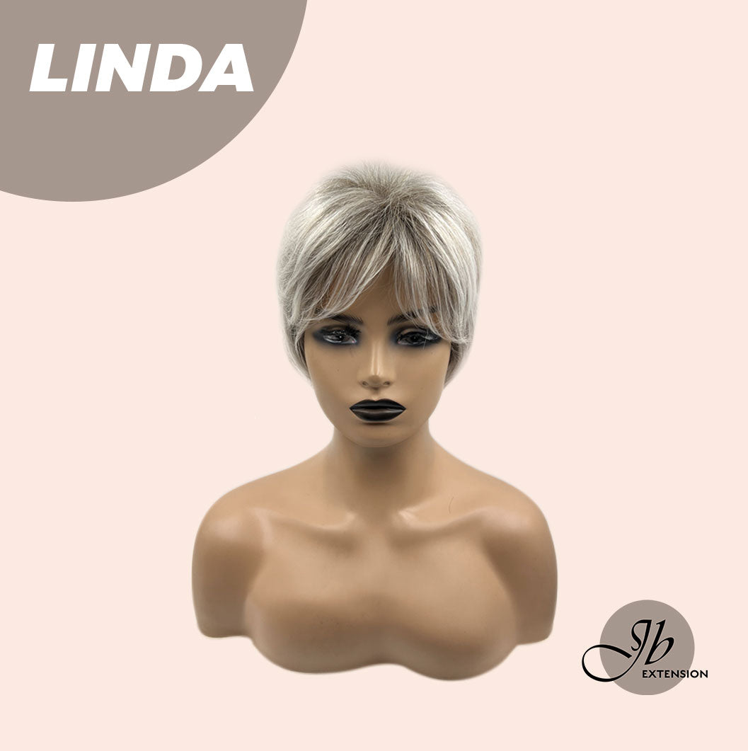 JBEXTENSION Pixie Cut Grey Silver Half Real Human Hair Half Futura Fiber Fashion Women Wig LINDA