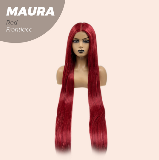 JBEXTENSION 38 Inches Super Long Straight Red Pre-Cut Frontlace Wig MAURA RED
