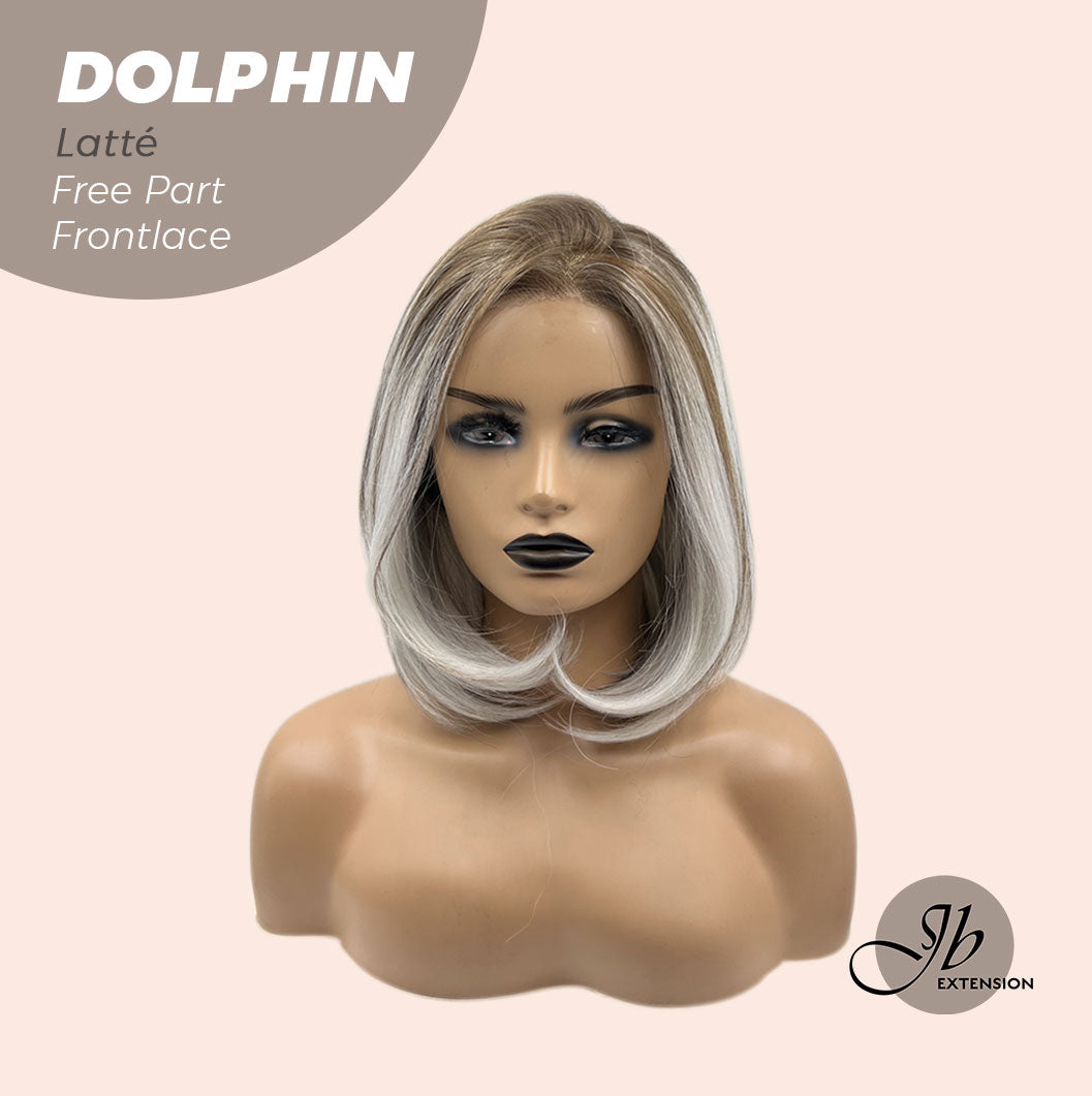 JBEXTENSION 12 Inches Bob Cut Mix Color With Highlight Free Part Pre-Cut Frontlace Glueless Wig DOLPHIN LATTé