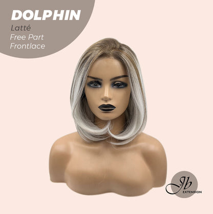 JBEXTENSION 12 Inches Bob Cut Mix Color With Highlight Free Part Pre-Cut Frontlace Glueless Wig DOLPHIN LATTé