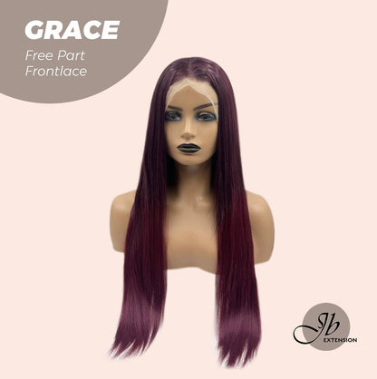 JBEXTENSION 30 Inches Dark Red Extra Long Straight Lace Front Wig.Pre Plucked 6*14 HD Transparent Lace Frontal Glueless Wig GRACE