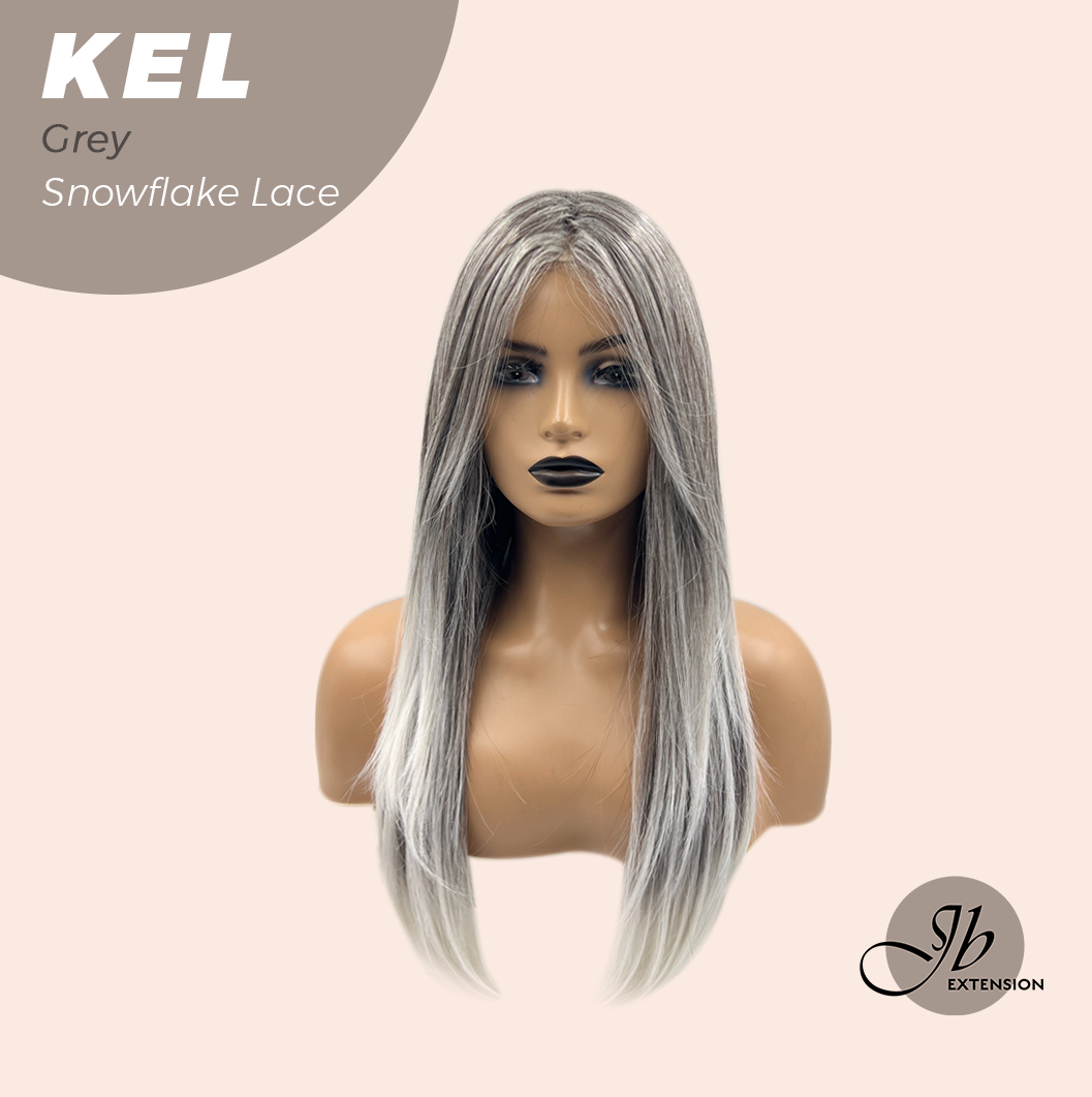 JBEXTENSION 22 Inches Grey Pre-Cut Snowflake Lace Frontlace Glueless Wig KEL GREY【PERMATEASE】【BENDY EAR TABS】