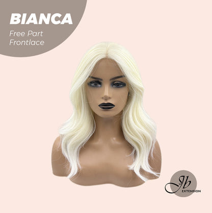 JBEXTENSION 16 Inches Platinum Blonde Wave Free Part Pre-Cut Frontlace Glueless Wig BIANCA