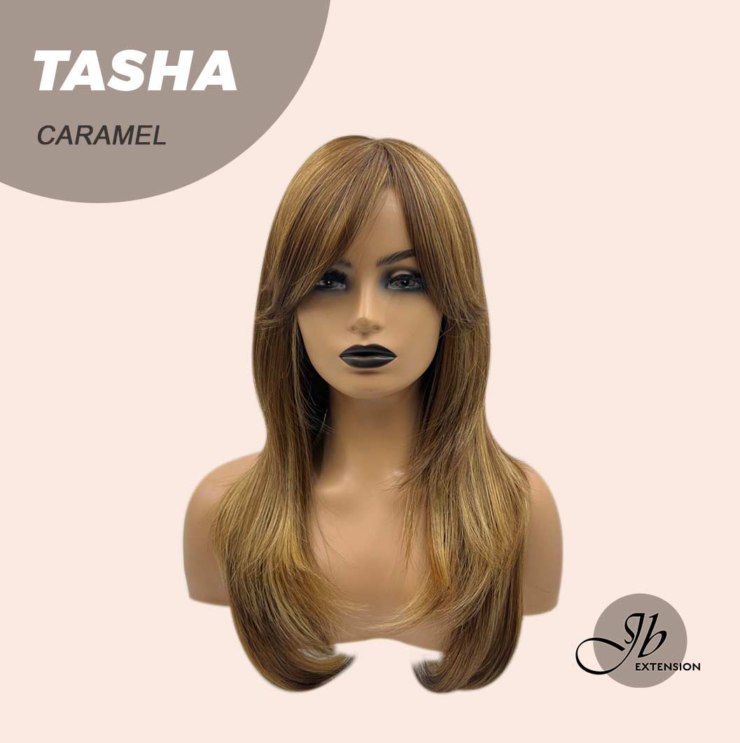 JBEXTENSION 24 Inches Wolf Cut Caramel Women Wig With Bangs TASHA CARAMEL