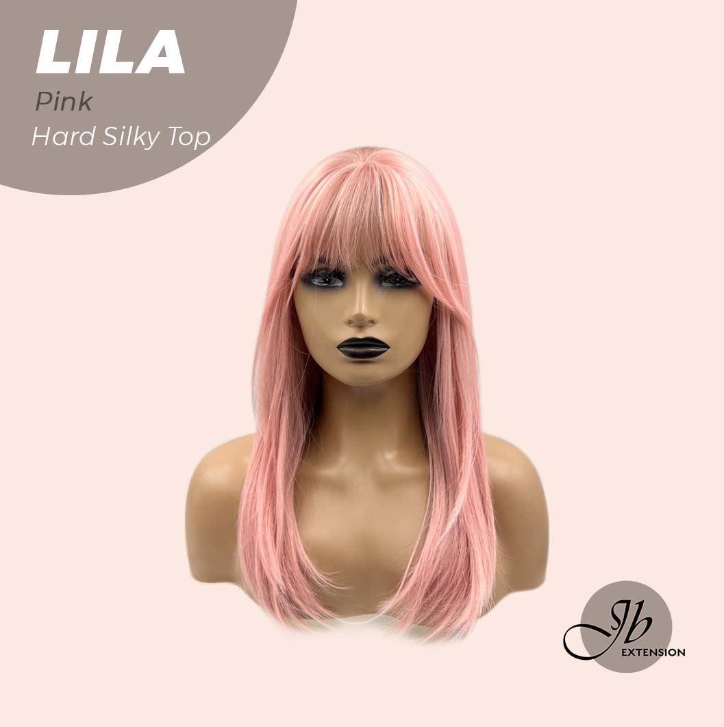 JBEXTENSION 20 Inches Scalpiana Pink Wolf Cut 3.5X4 Hard Silky Top Natural Scalp Effect Wig With Bangs LILA PINK