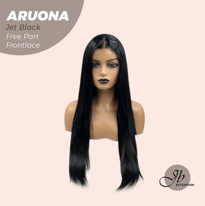 JBEXTENSION 28 Inches Jet Black Straight 13X3.5 Free Part Pre-Cut Frontlace Glueless Wig ARUONA JET BLACK