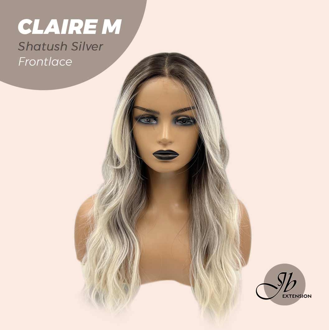 JBEXTENSION 22 Inches Body Wave Shatush Silver Pre-Cut Frontlace Glueless Wig CLAIRE M SILVER