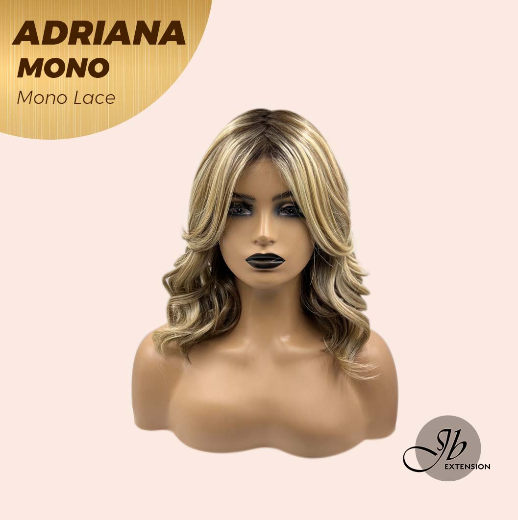 JBEXTENSION ADRIANA MONO Full Monofilament Handmade Full Lace Full Hand Tied Wig 14 Inches Blonde With Dark Root Wave Mono Lace Handmade Futura Fiber Wig With Anti-slip Silicone Strips Glueless Wig Adriana Mono【BENDY EAR TABS】