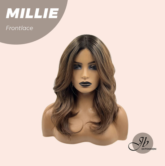 JBEXTENSION 17 Inches Wave Mocha With Dark Root Pre-Cut Frontlace Glueless Wig MILLIE
