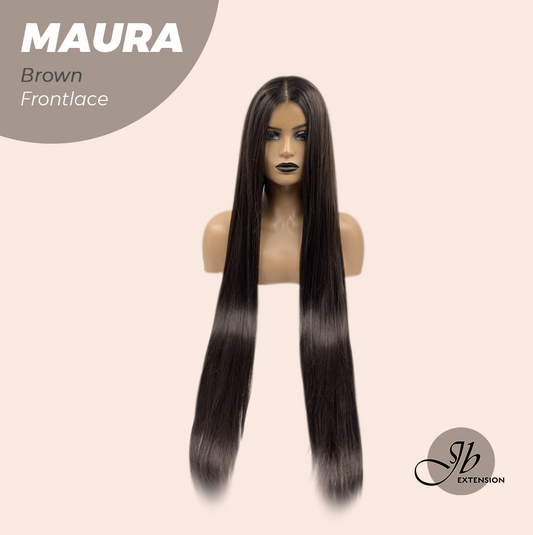 JBEXTENSION 38 Inches Super Long Straight Brown Pre-Cut Frontlace Wig MAURA BROWN