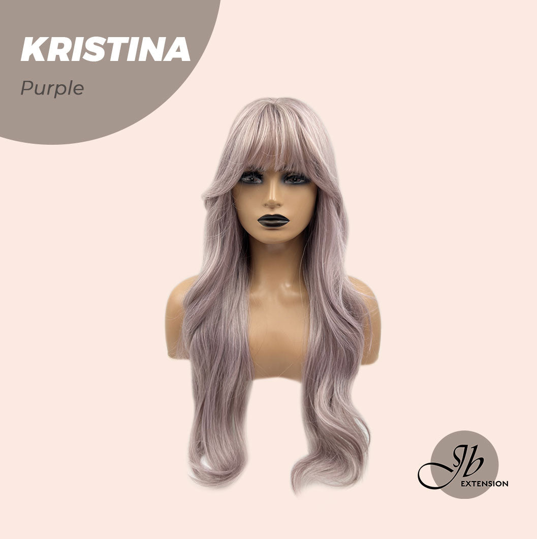 JBEXTENSION 25 Inches Grey Purple Curly Wig With Full Bangs KRISTINA PURPLE